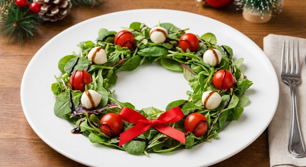 크리스마스 리스 모양 샐러드 플레이팅,