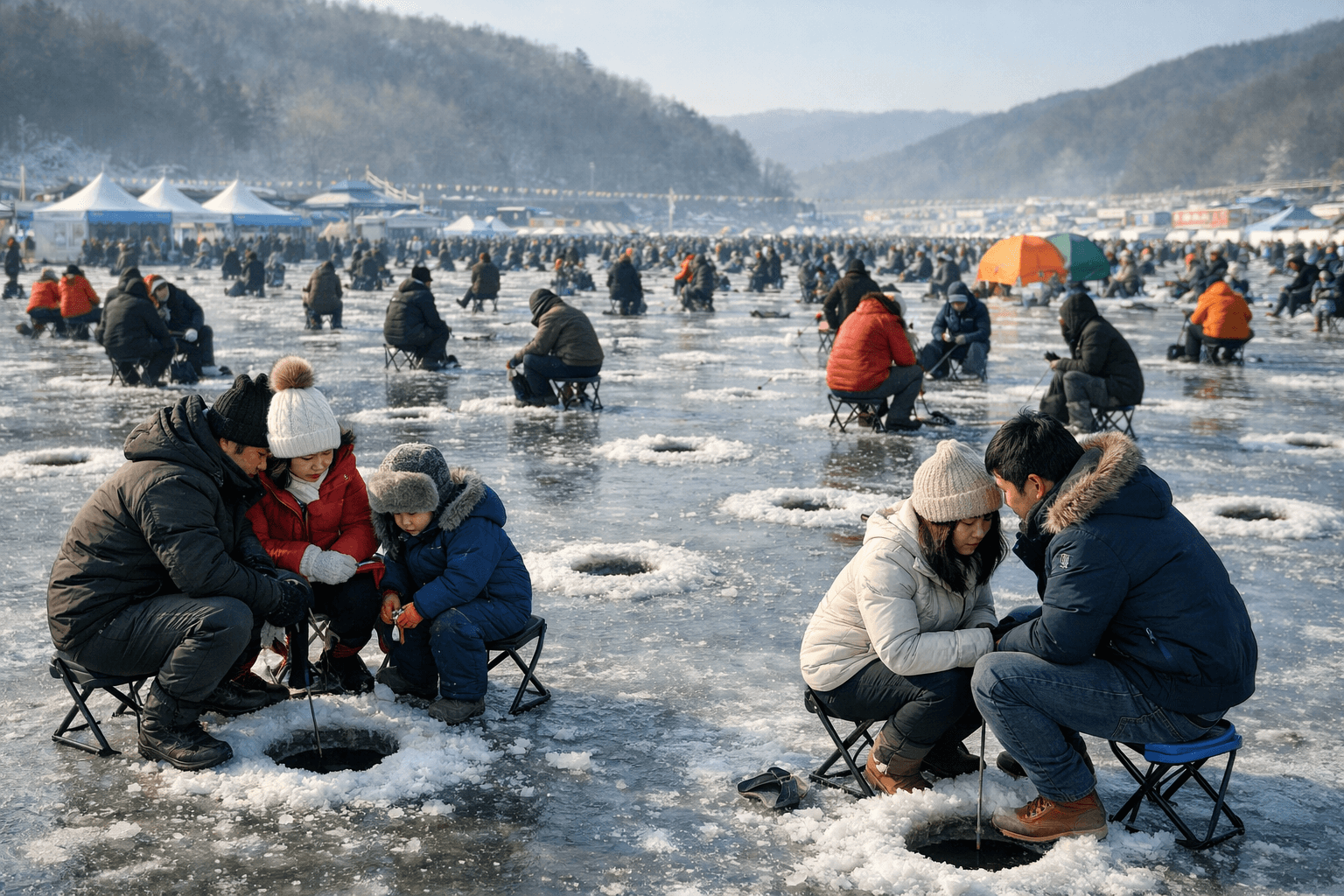 화천 산천어축제 얼음낚시 현장 전경