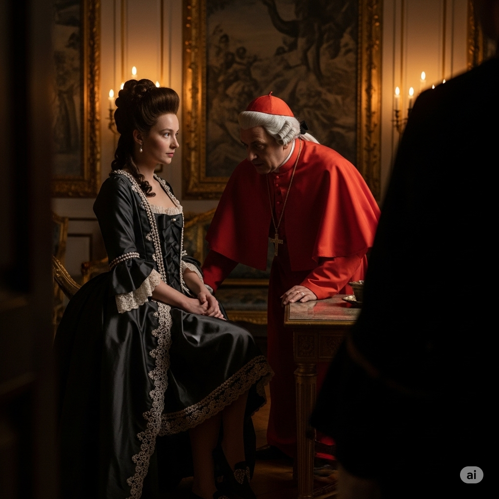 잔느 드 발루아 라 모트의 초상화 또는 그녀가 로앙 추기경과 비밀리에 접선하는 듯한 연출 그림