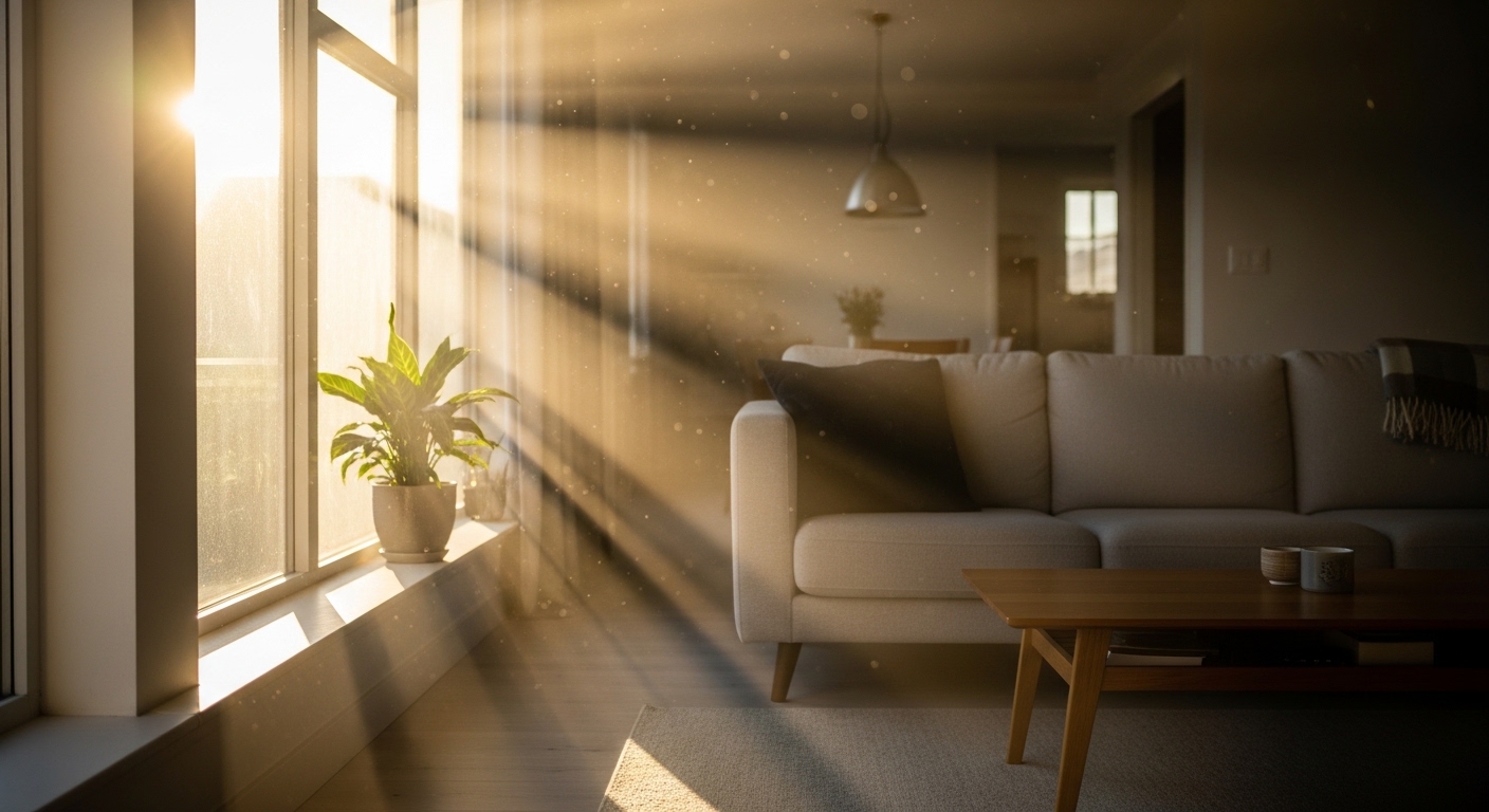 창문을 열어 실내 환기를 하는 장면