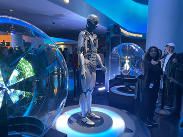 더 스피어 1층에 전시된 휴머노이드 로봇의 사진