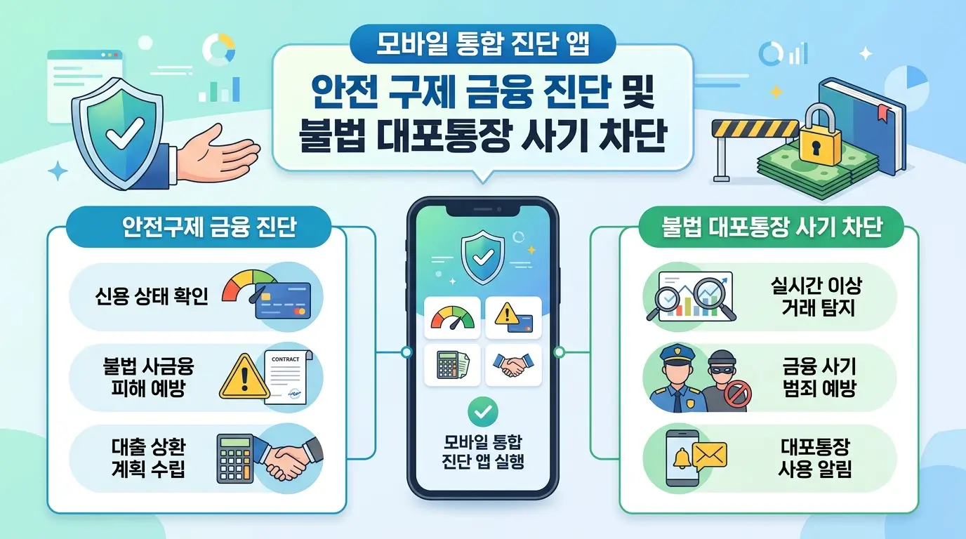 모바일 통합 진단 앱 안전 구제 금융 진단 및 불법 대포통장 사기 차단