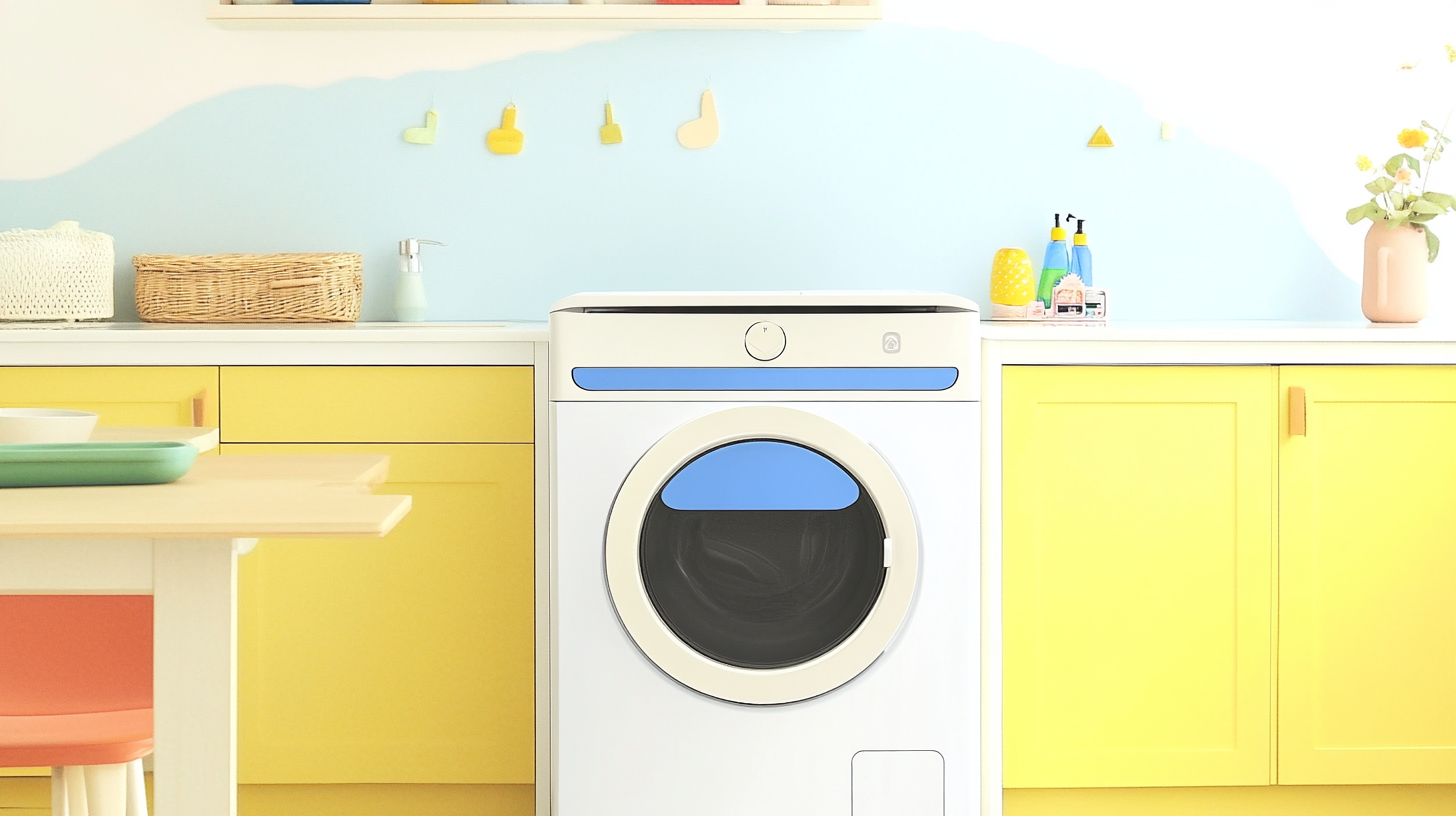 미니멀하고 우아한 디자인의 주방 또는 세탁실에 설치된 삼성 WF2117HCVVC의 이미지입니다.