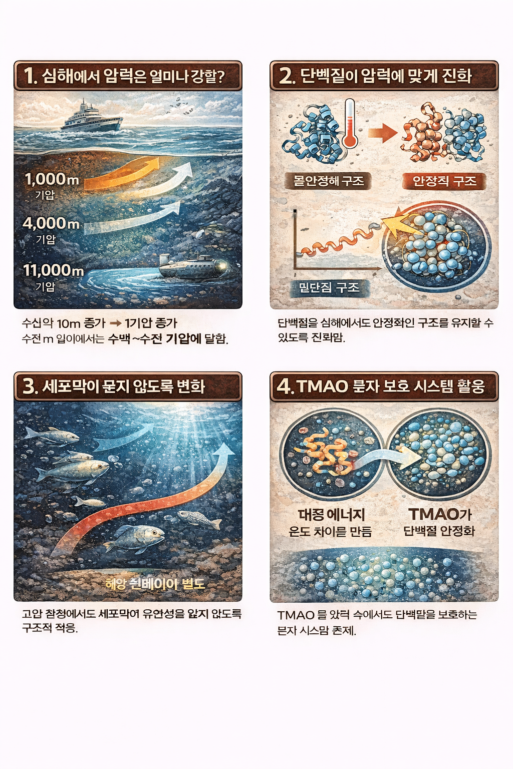 심해 압력에서 생물이 살아남는 방법 (초고압 환경의 비밀)