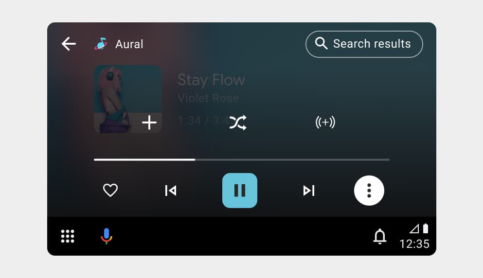 안드로이드 앱에서 MediaPlayer를 사용해 오디오를 재생하는 개념을 시각화한 이미지. 스마트폰, 오디오 파형, 미디어 재생 UI 요소 등이 포함된 가로형 일러스트