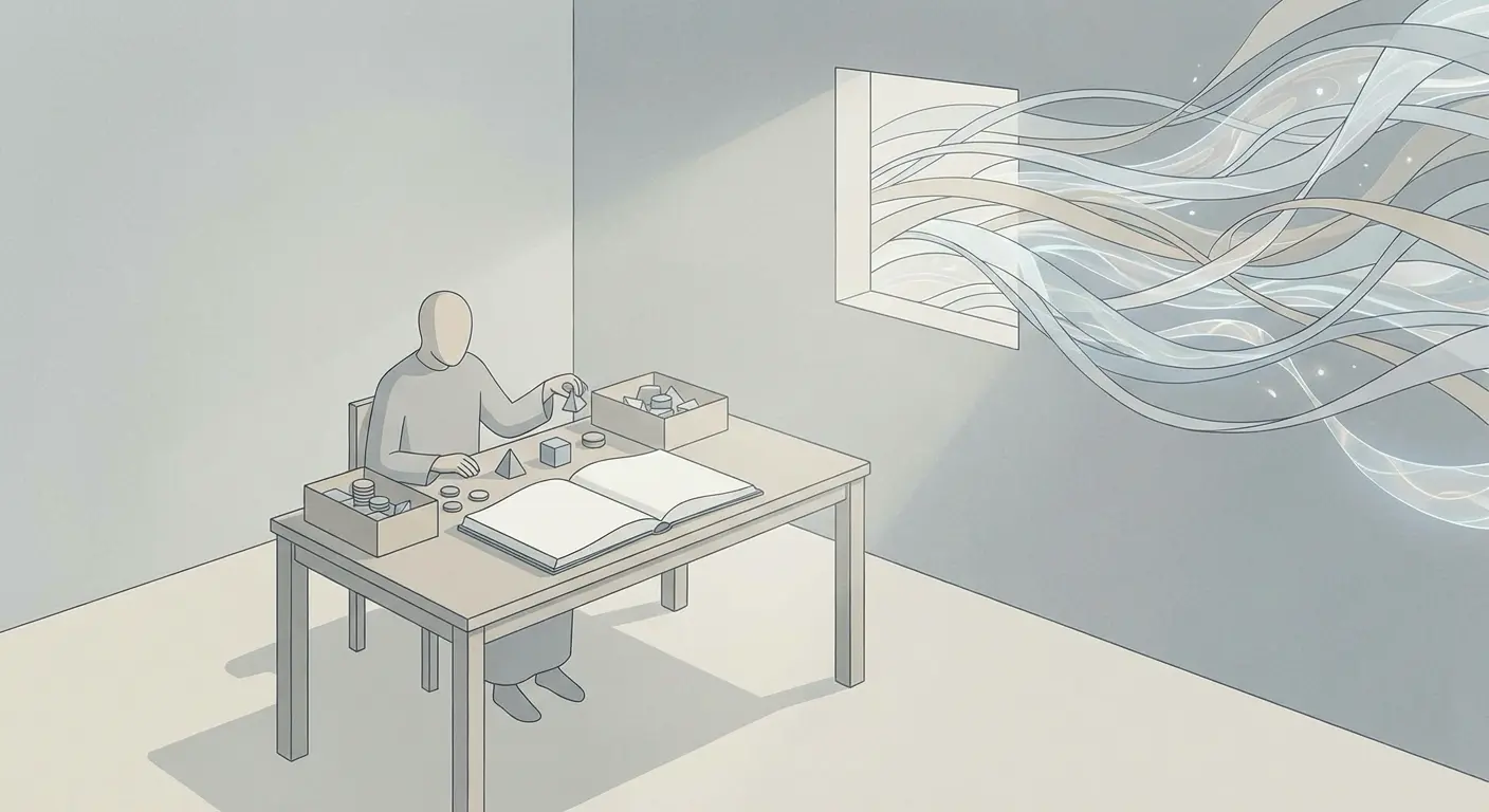 An illustration showing a person following rules without understanding meaning