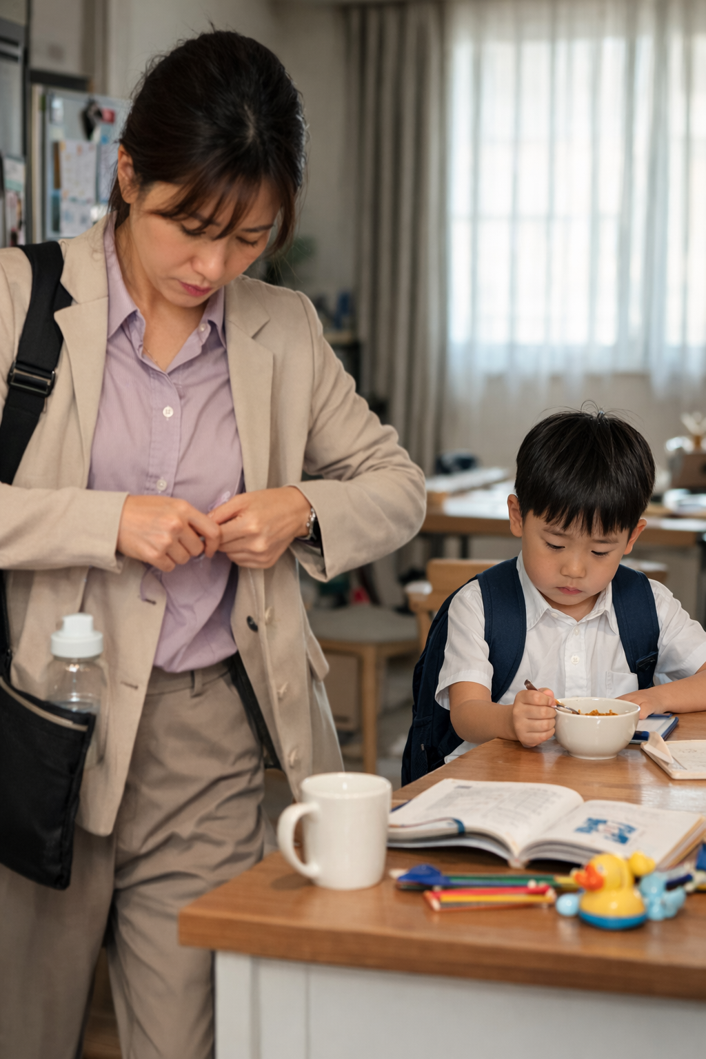 아침에 아이에게 화낸 뒤 마음이 복잡한 엄마
