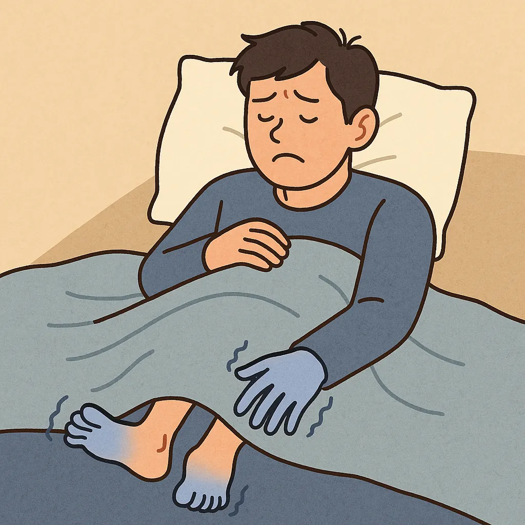 잠자는-동안-손발이-차가운-사람을-묘사한-일러스트