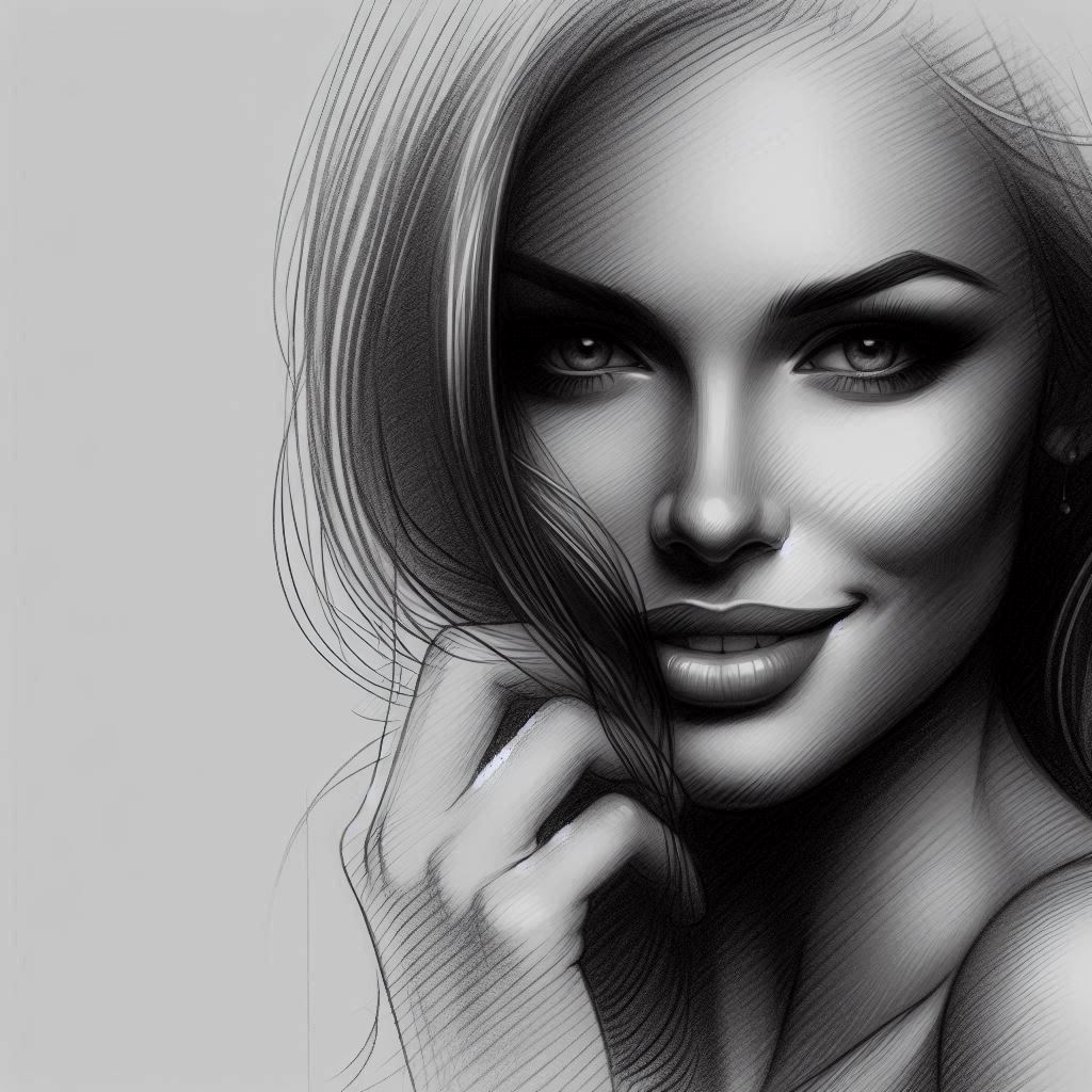 스푸마토 기법으로 그린 신비로운 미소의 여성, 키아로스쿠로 명암법, 완벽한 인체 비례6