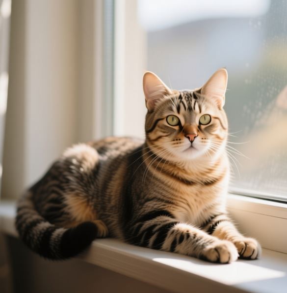 노령묘가 창틀에 편하게 앉아 있다