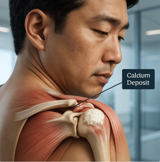 어깨 힘줄 속에 웬 돌멩이가?