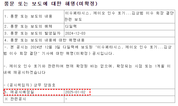 이수페타시스 이슈(유상증자 철회) 2