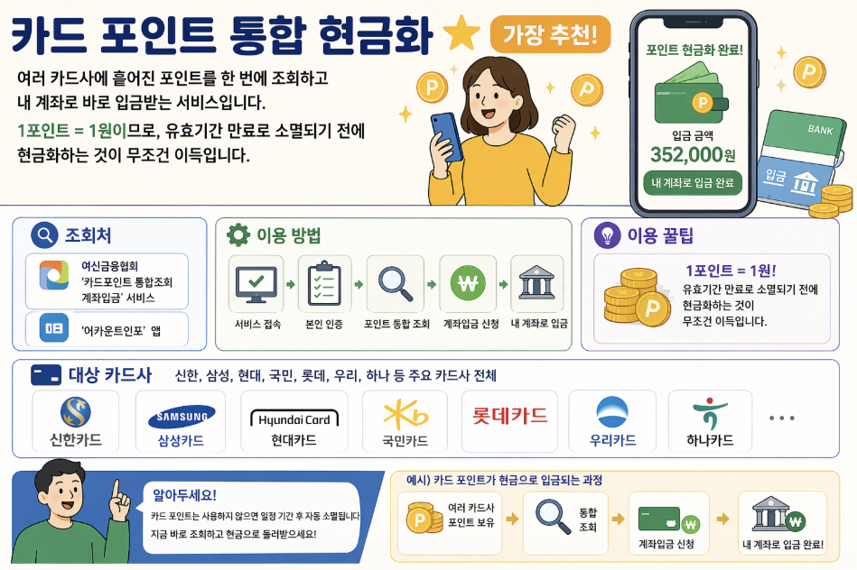 카드 포인트 현금화 방법 어카운트인포 여신금융협회 통합 조회 입금 정리
