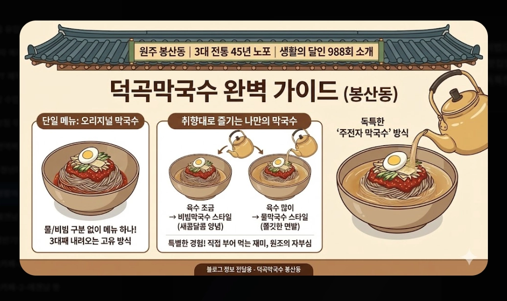 원주 막국수 맛집 [생활의 달인 2026] 정선&middot;덕곡막국수 위치 및 방문 꿀팁 가이드
