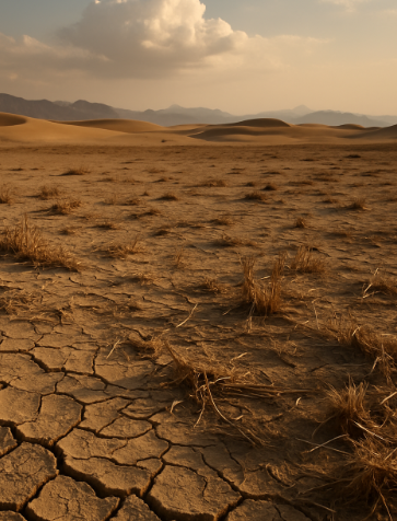 수분 손실에 따른 사막화로 경작을 못하게 된 이미지