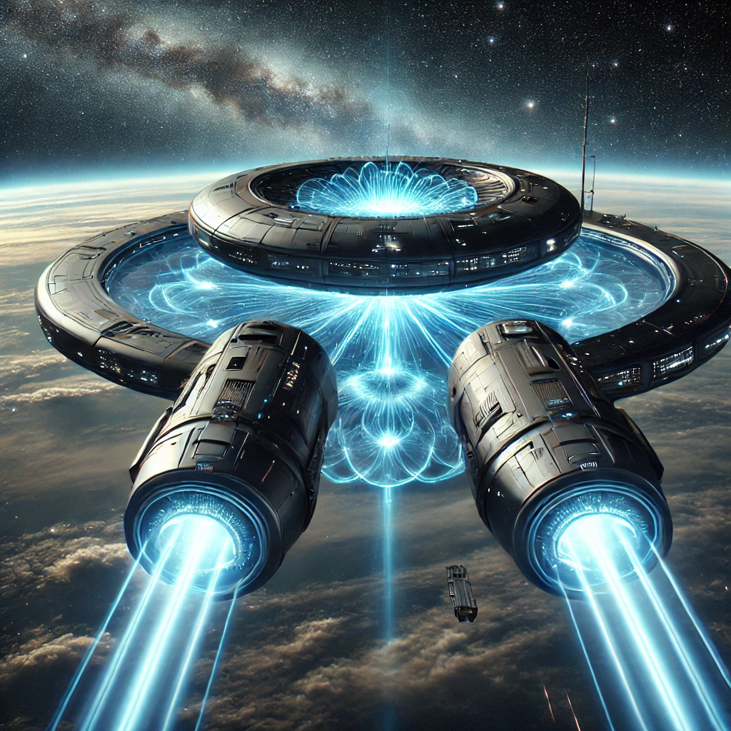 핵융합 추진 우주선이 깊은 우주를 항해하는 모습