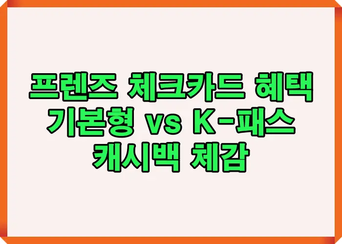 카카오뱅크 프렌즈 체크카드 기본형과 K-패스 카드의 캐시백 구조 차이와 실제 체감 혜택을 한눈에 비교해 이해할 수 있도록 구성한 이미지입니다