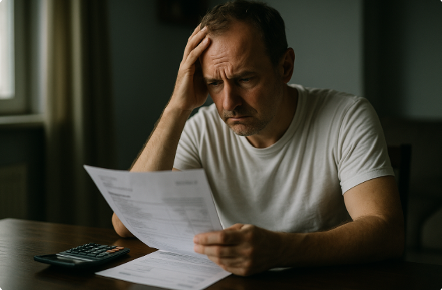 청구서 들고 고민하는 중년 남성