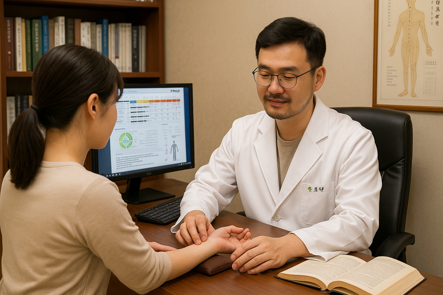 한의원에서 복부에 약침 시술을 받고 있는 여성&amp;#44; 지방 분해를 위한 한방 치