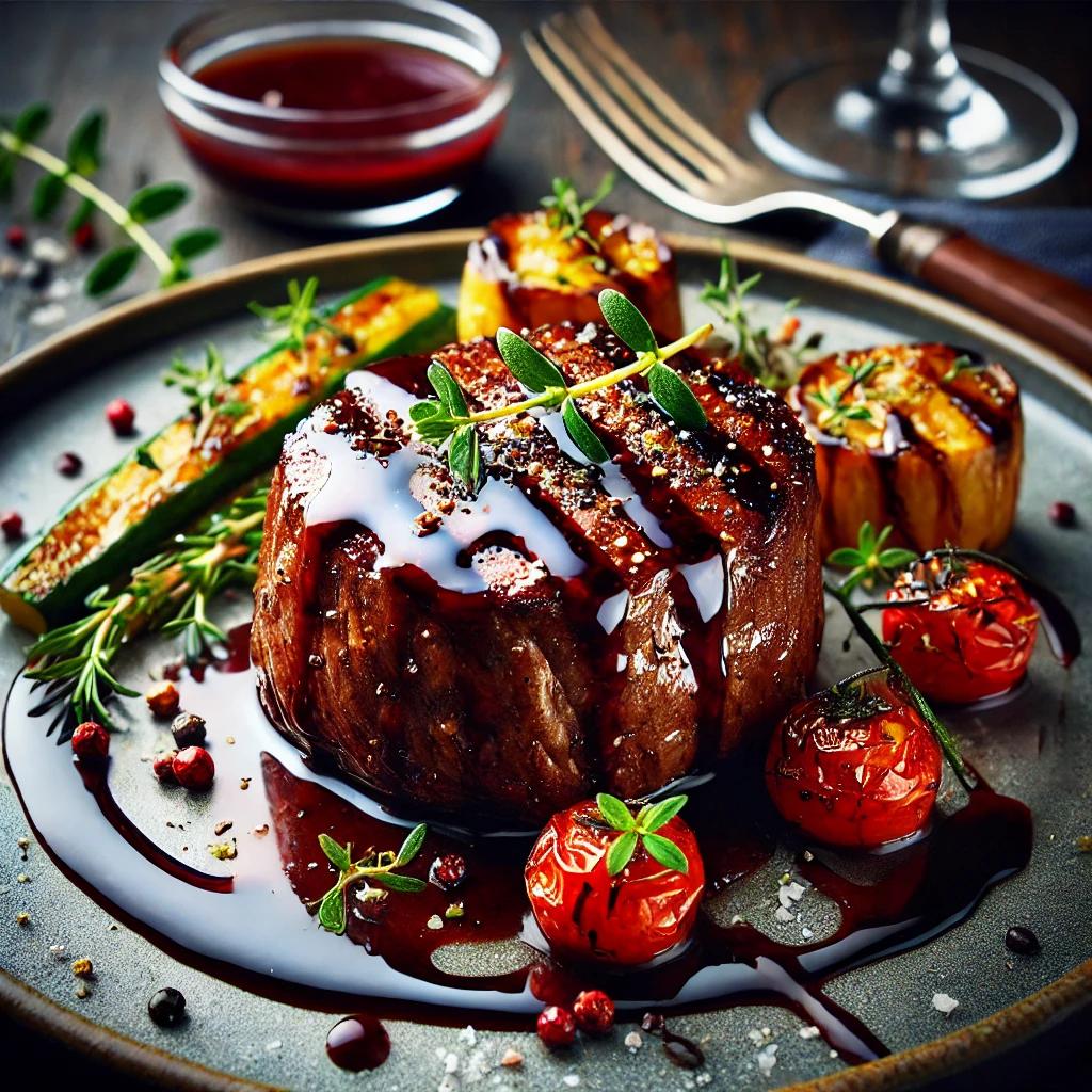 레드와인발사믹 소스를 곁들인 안심스테이크