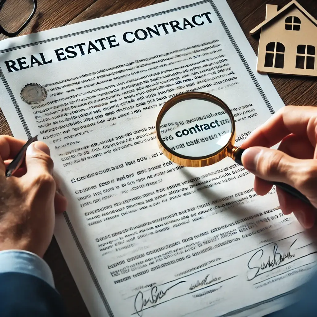 부동산 계약서를 검토하는 모습