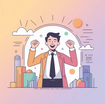 소자본 창업 후 행복해하는 사람 모습 일러스트