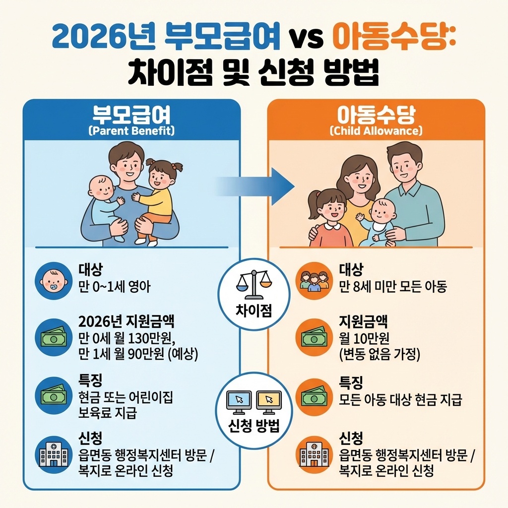 2026 부모급여 아동수당 차이 신청방법