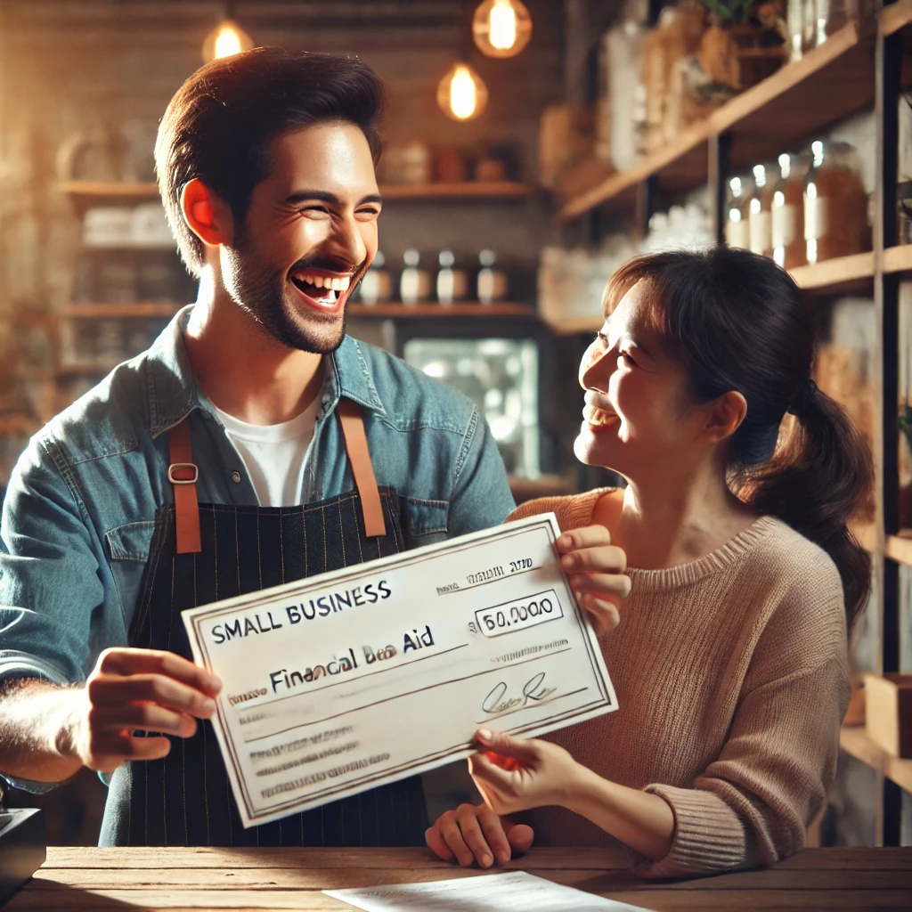 소상공인 지원금 받고 기뻐하는 모습