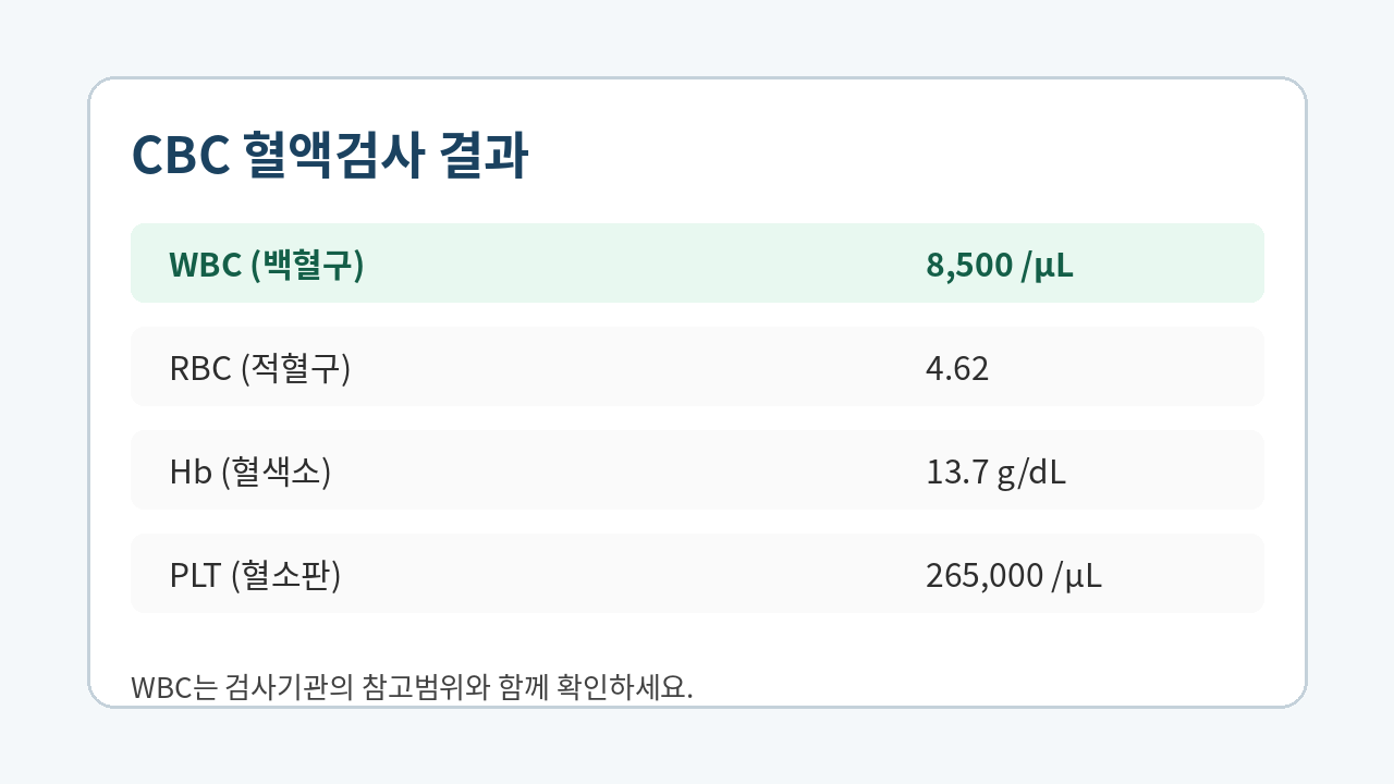 혈액검사 결과지에서 WBC 백혈구 수치를 확인
