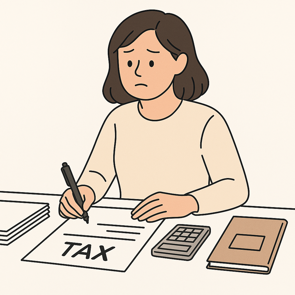 상속세때문에 고민에 빠진 여성 일러스트