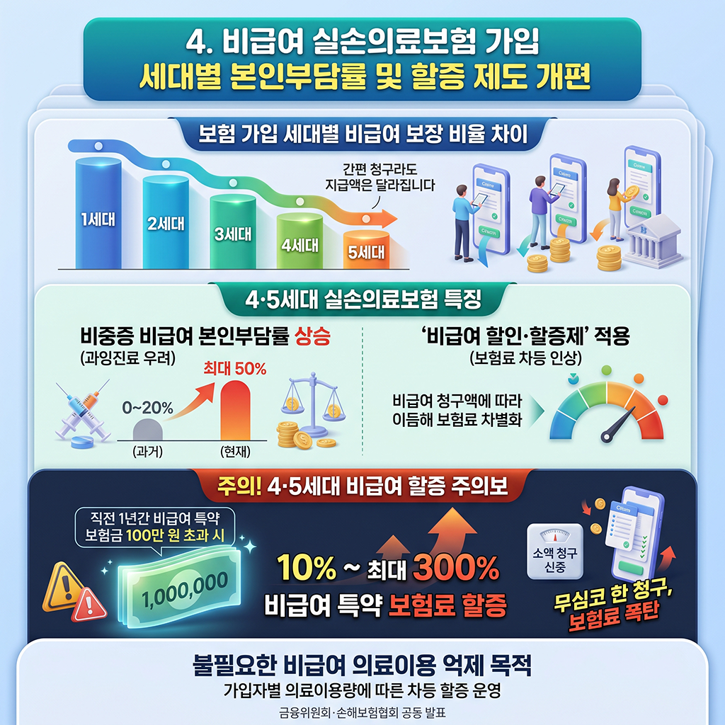 세대별 실손보험 비급여 자기부담률과 할증 제도 개편