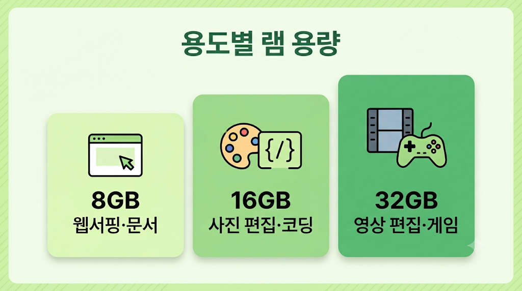 용도별 램 용량 비교