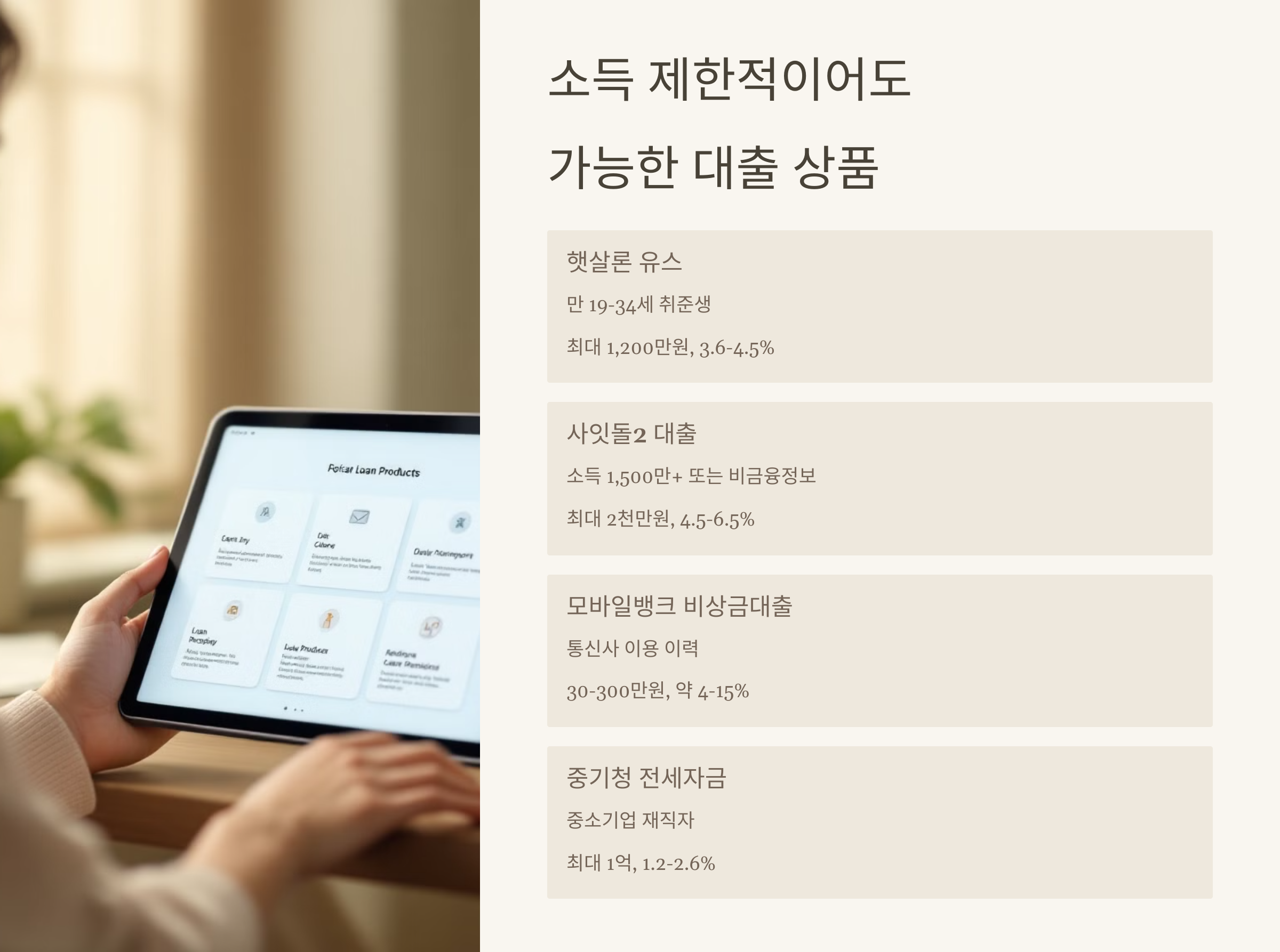 소득 제한적이어도 노려볼 수 있는 대출 상품 best4