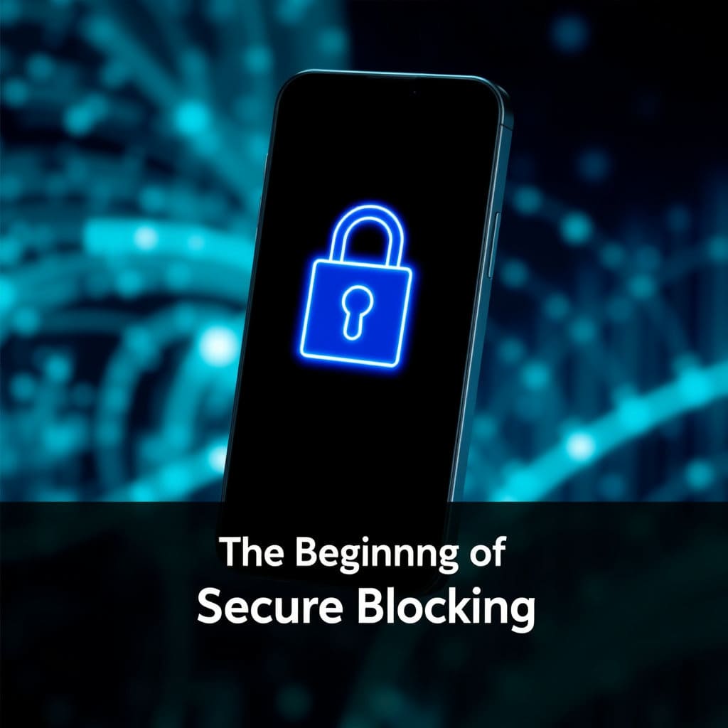 스마트폰 화면 위에 디지털 자물쇠나 보호막 아이콘이 겹쳐진 이미지를 상상해 보세요. 배경에는 보안을 상징하는 파란색 또는 녹색 계열의 추상적인 디지털 패턴을 사용하여 기술적인 느낌을 강조합니다. 이미지 하단이나 중앙에 서비스의 공식 명칭을 간결하게 배치할 수 있습니다. 안전하고 신뢰할 수 있는 느낌을 주는 디자인으로 구성합니다.