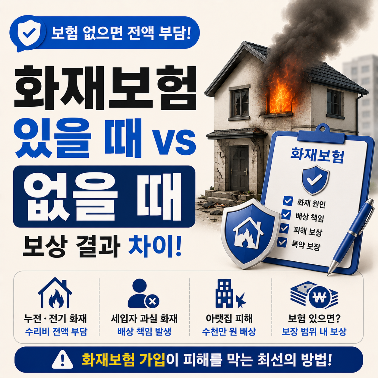 화재 발생 후 보험 보상 여부를 확인하는 상황 이미지