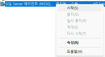 SQL Server 에이전트 시작 예시 화면