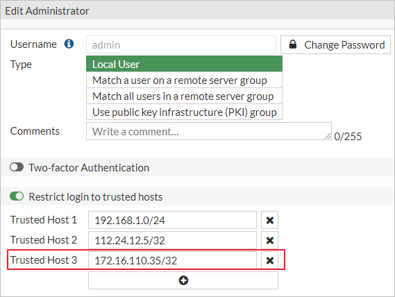 System - Administrators - Trust Hosts 설정