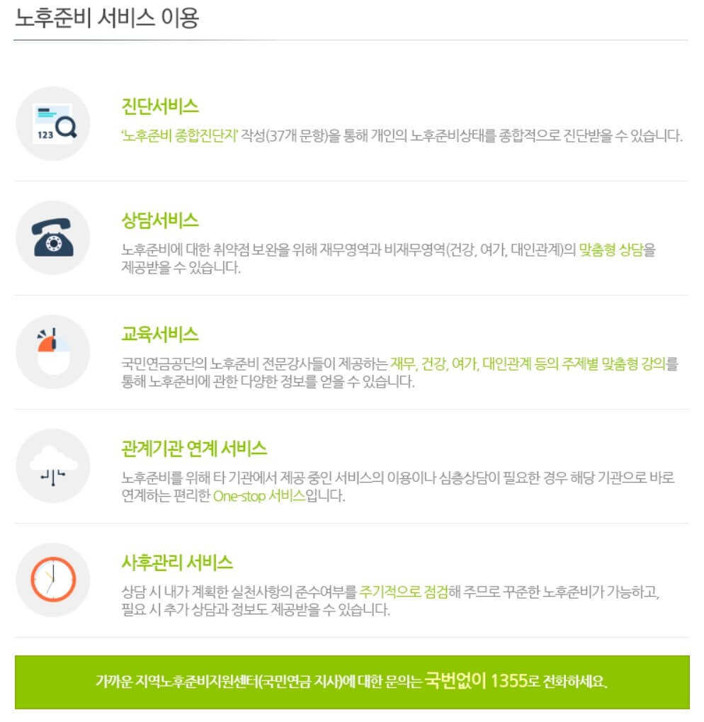 노후준비 서비스 내용