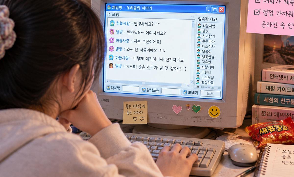 온라인 채팅방에서 익숙한 닉네임의 상대와 대화를 이어 가는 학생