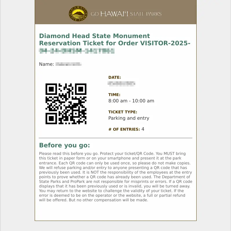 다이아몬드 헤드 공식홈페이지 결제완료 내역 QR코드