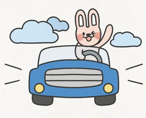 토끼 캐릭터가 스포츠카를 운전하는 일러스트