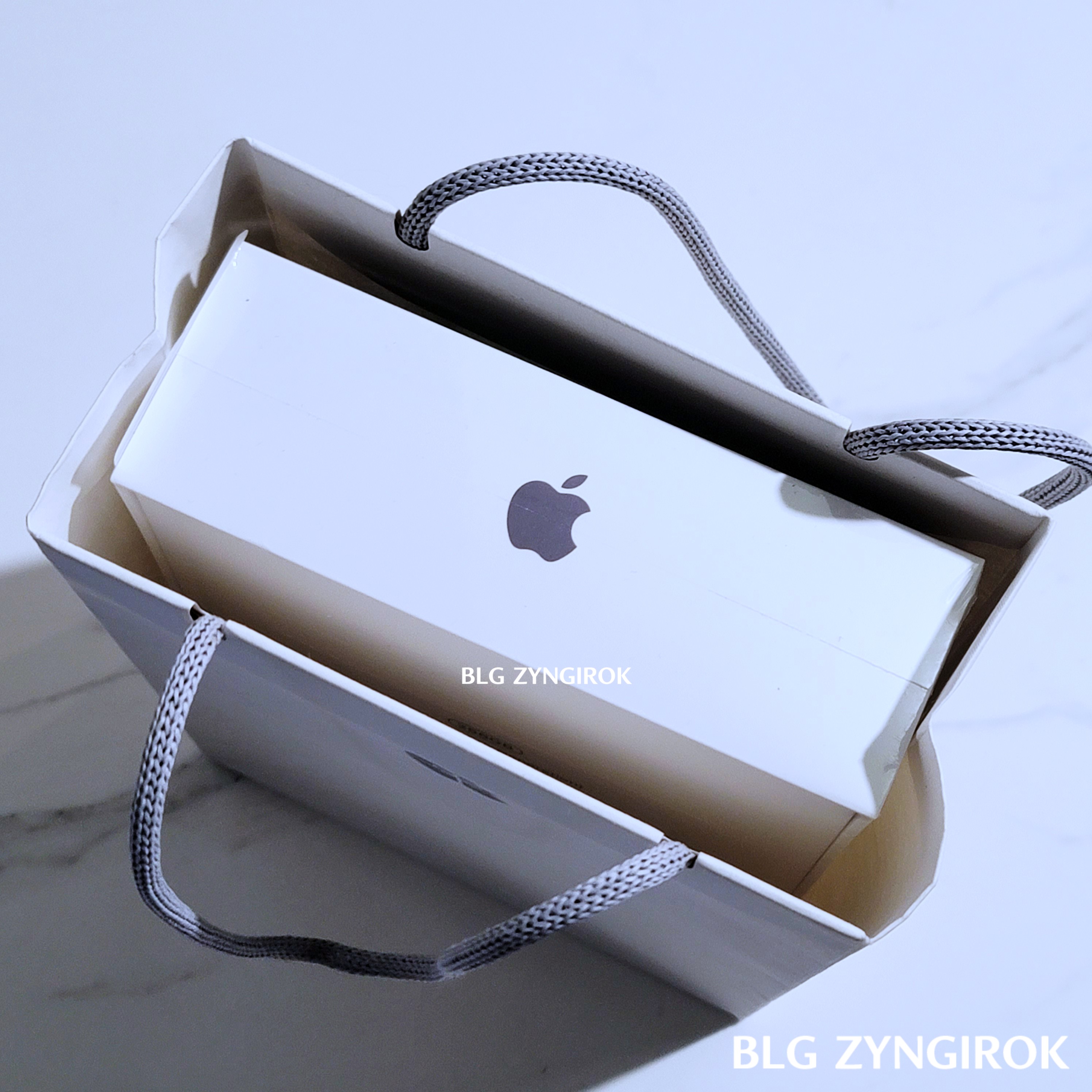 종이가방 안에 아이패드 미니 상자가 들어있는 모습이다.