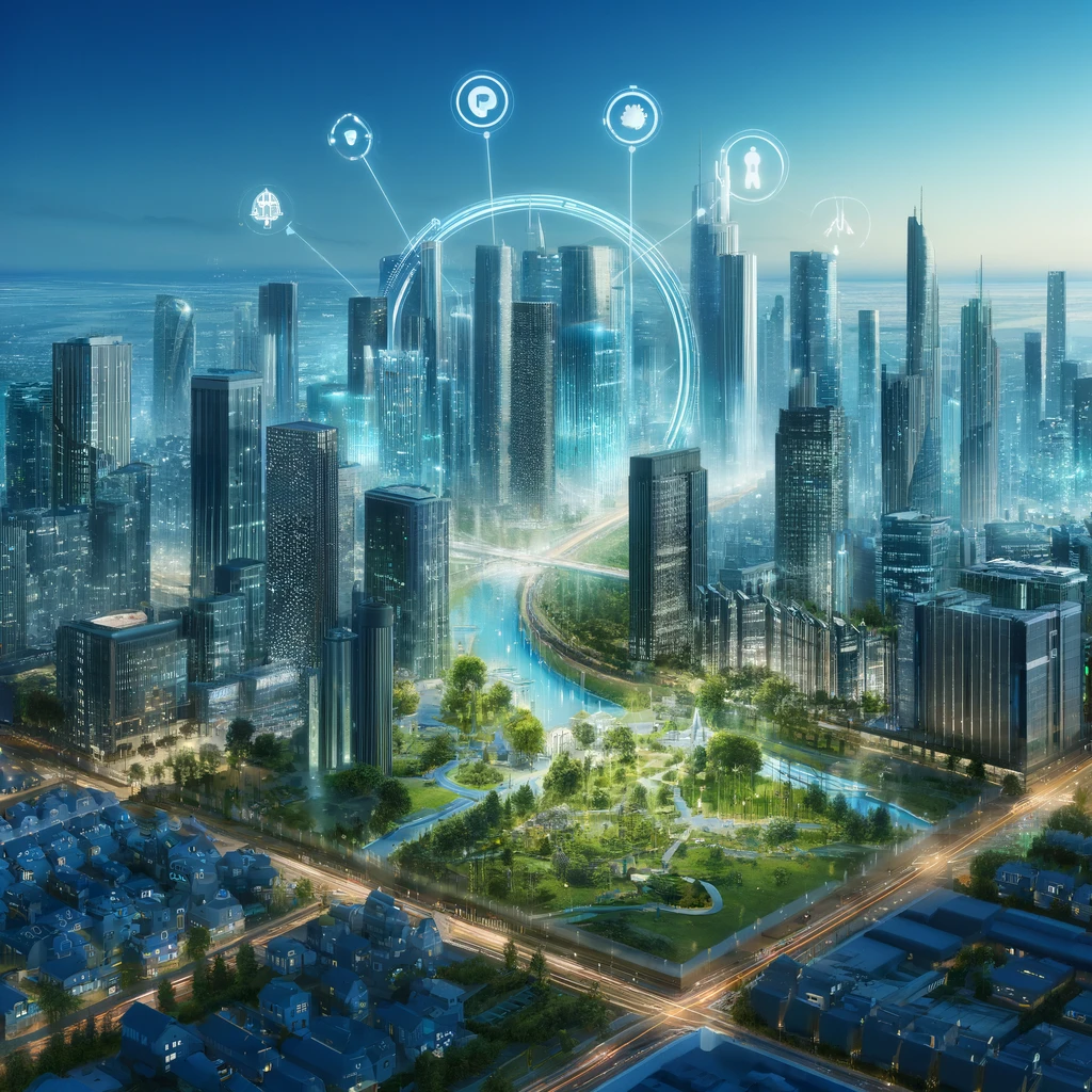 스마트 빌딩과 친환경 공간이 조성된 미래형 도시