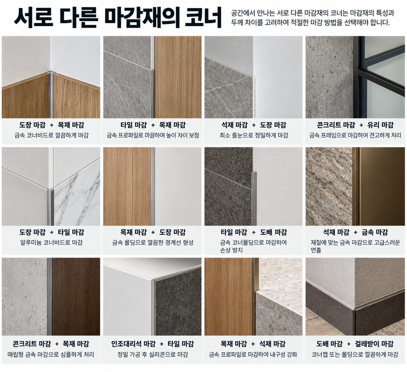 서로 다른 마감재의 코너