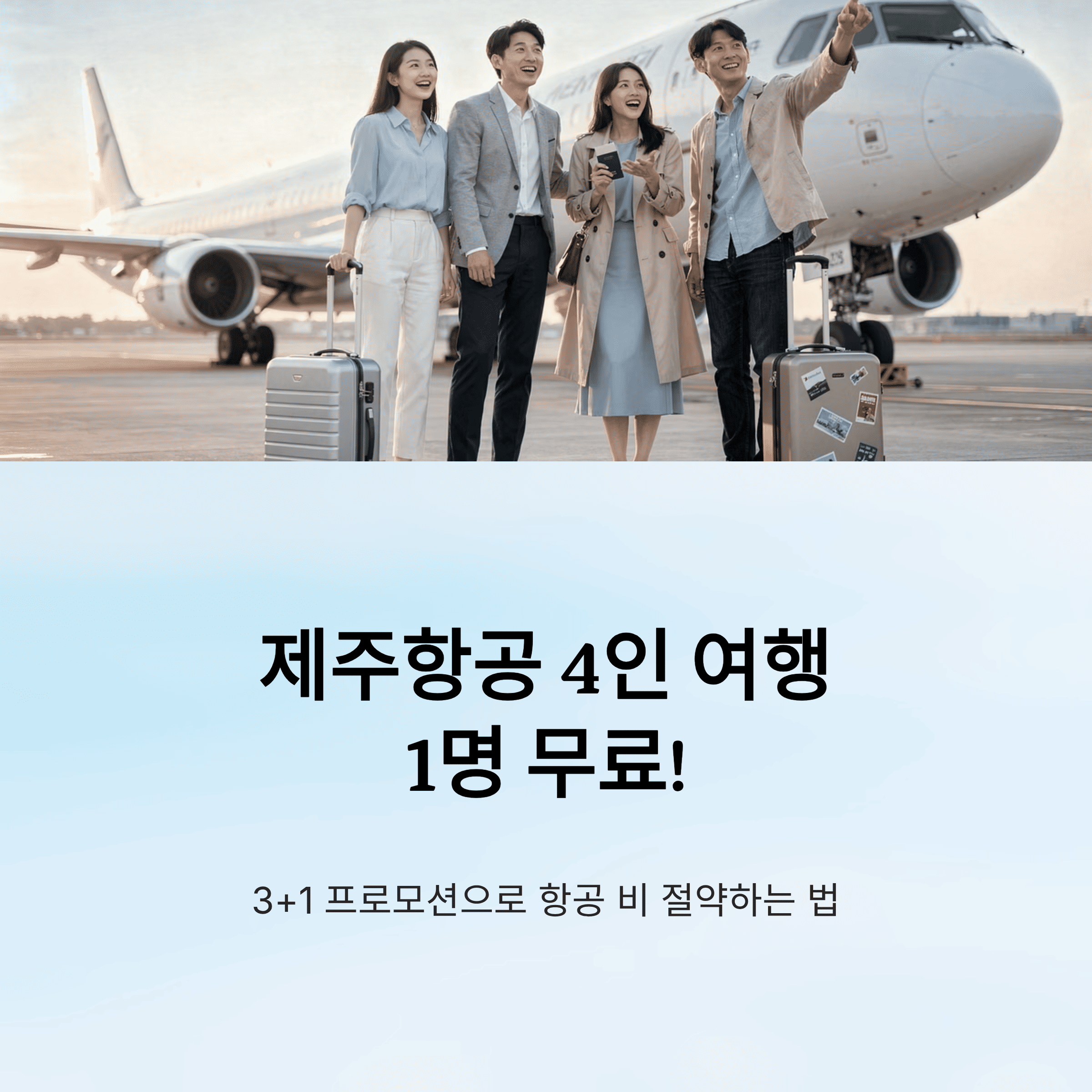 제주 항공 국제선 3+1 프로모션 4명 예약 시 1명 무료 혜택