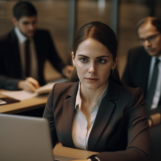 회의에 집중 하고 있는 젊은 여성