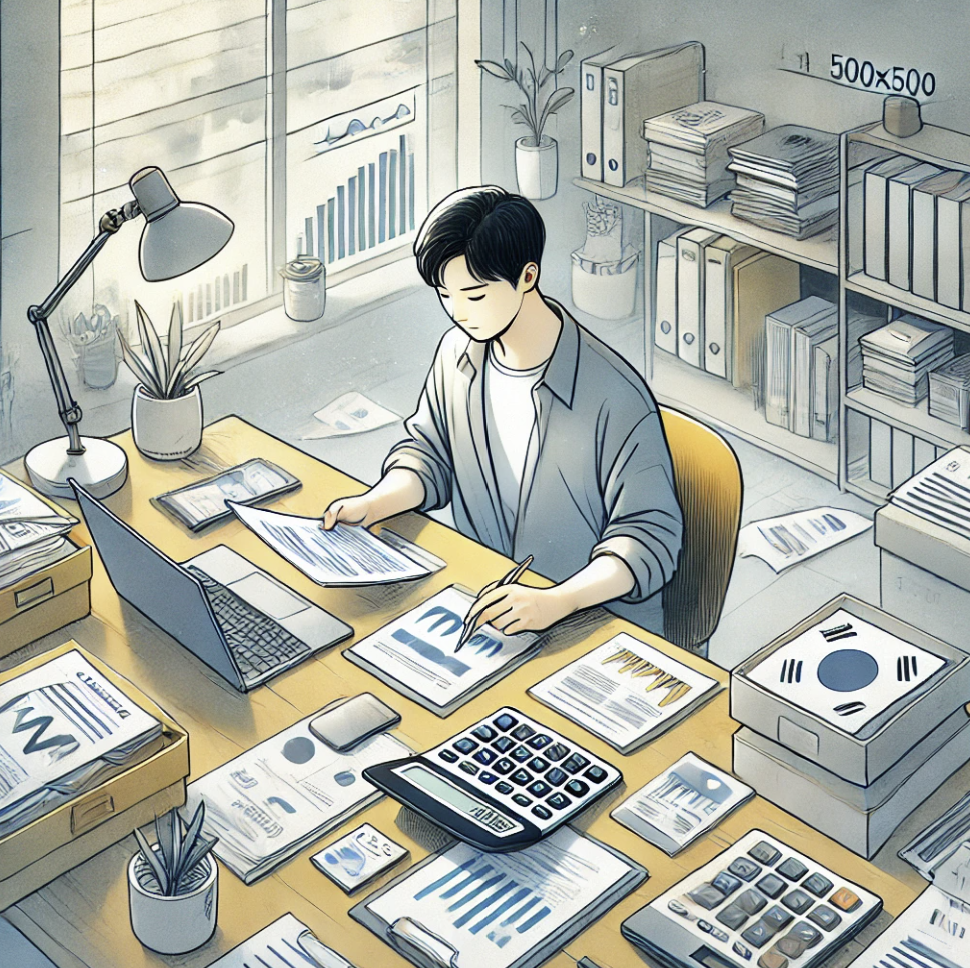 세무서류 검토중인 회계사