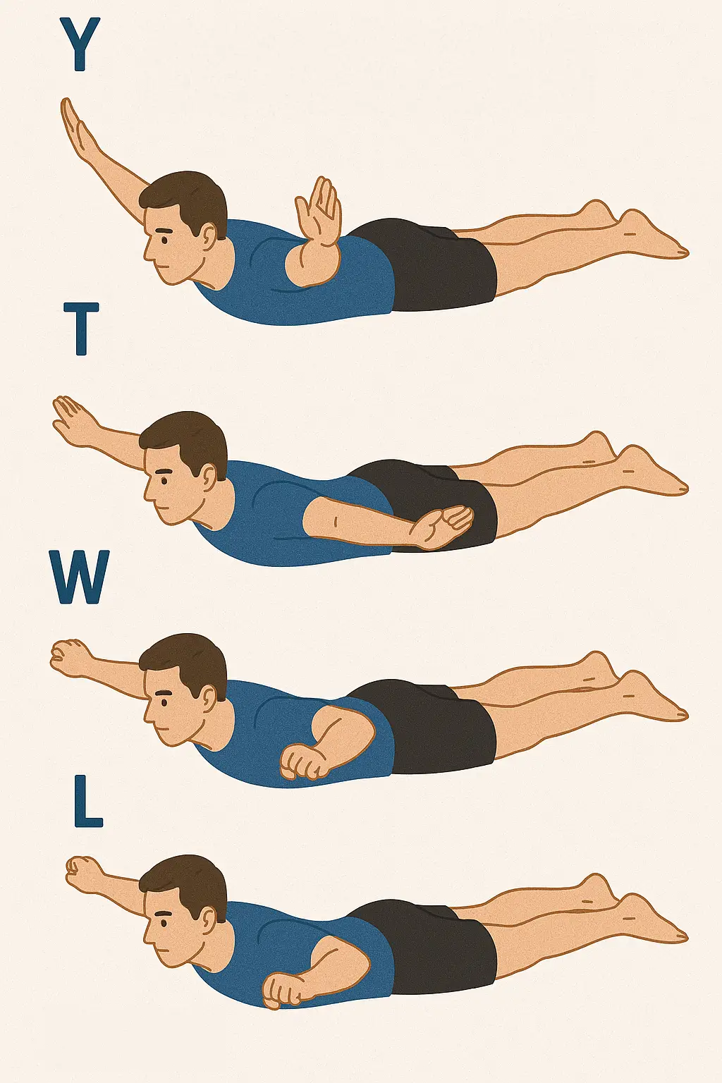 견갑골 강화 운동, Y, T, W, L 운동