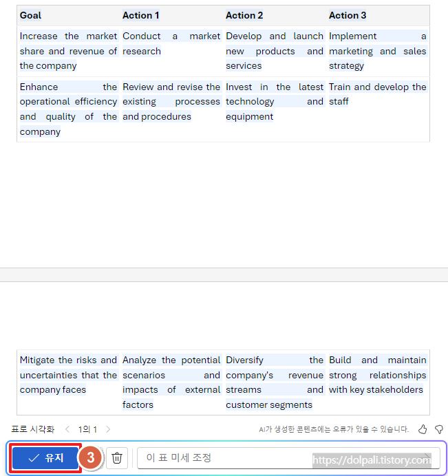 초안 중 일부만 표로 시각화 하기-유지