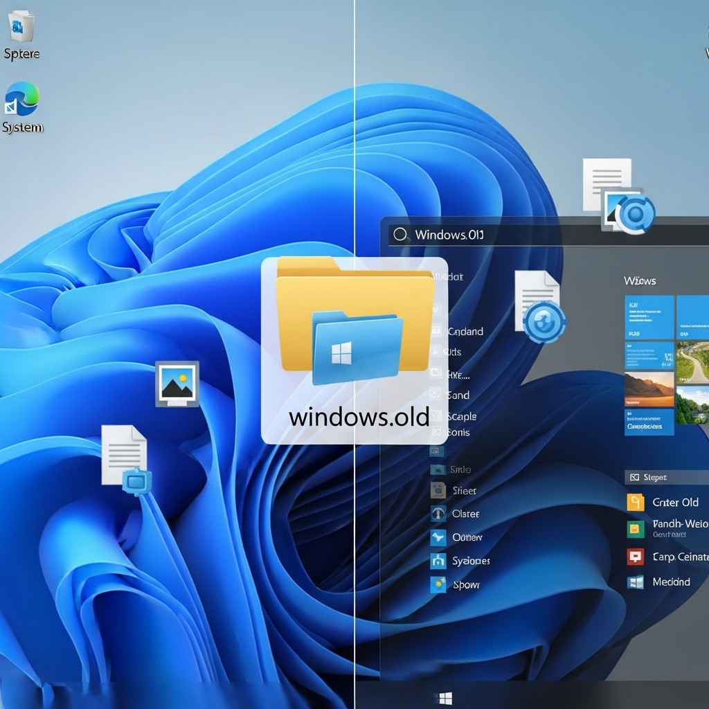 윈도우 11과 이전 버전 윈도우 10 인터페이스 사이의 'windows.old' 폴더 아이콘